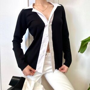 Retro Monochrome Collar Long Sleeve Shirt
